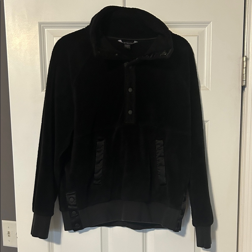 Athleta Black Fleece Jacket with Snap Closures